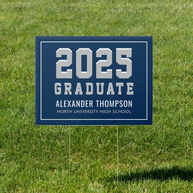 Modern 2026 Graduate Navy Gray Custom Graduation Sign (Insitu)
