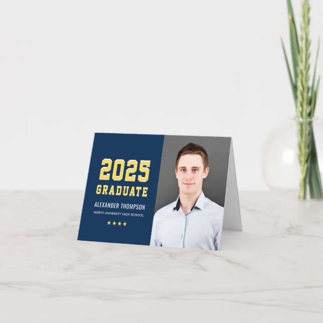 Modern 2026 Graduate Navy Yellow Custom Graduation Thank You Card (Front)