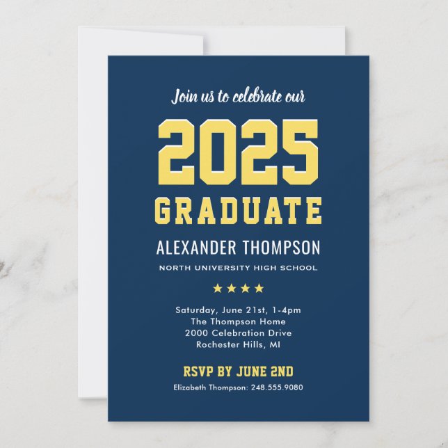 Modern 2026 Graduate Navy Yellow Graduation Party Invitation (Front)