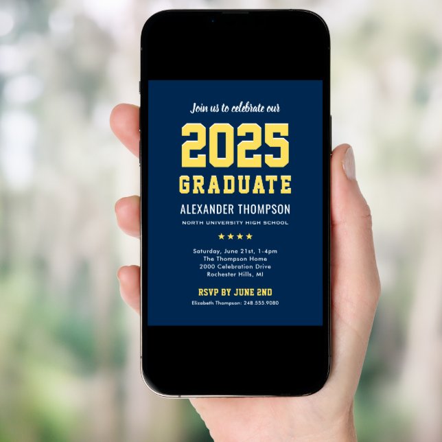 Modern 2026 Graduate Navy Yellow Graduation Party Invitation (Front Digital)