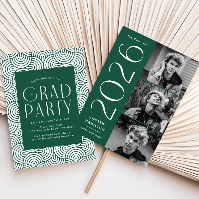 Modern 2026 Green 3 Photo Graduation Party Invitation (Creator Uploaded)