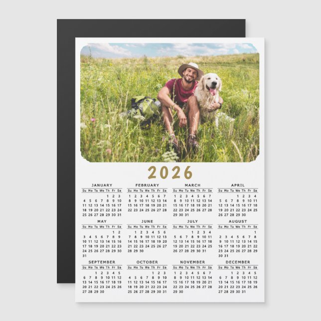 Modern 2026 Magnetic Photo Calendar Black White (Front/Back)