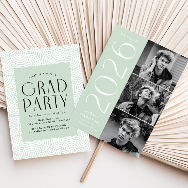 Modern 2026 Mint Green 3 Photo Graduation Party Invitation (Creator Uploaded)