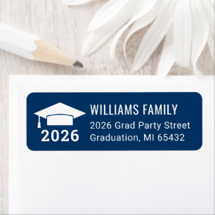 Modern 2026 Navy Blue Graduation Return Address Label