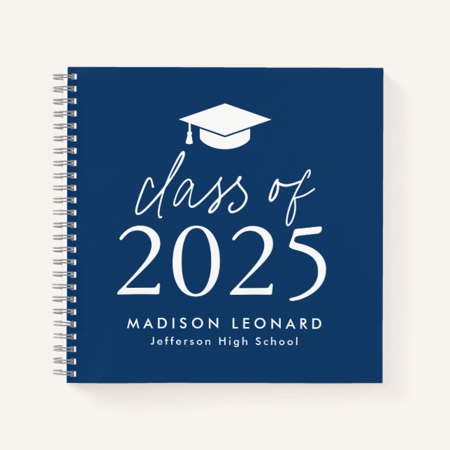 Modern 2026 Navy Photo Graduation Party Guest Book (Front)