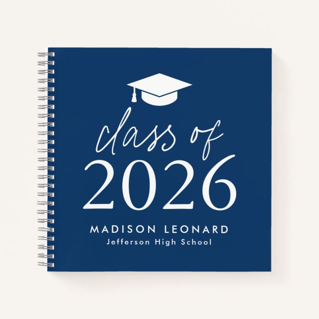 Modern 2026 Navy Photo Graduation Party Guest Book (Front)