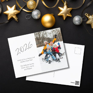 Modern 2026 New Year Family Photo Holiday Postcard