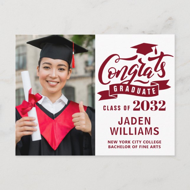 Modern 2026 PHOTO Graduation Party Invitation Postcard (Front)