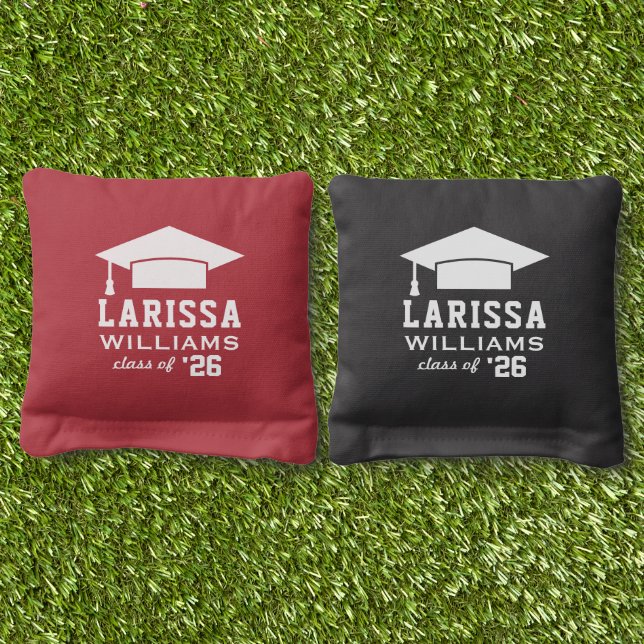 Modern 2026 Red Custom Name Graduation Cornhole Ba Cornhole Bags (Grass)