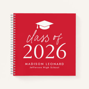 Modern 2026 Red Photo Graduation Party Guest Book