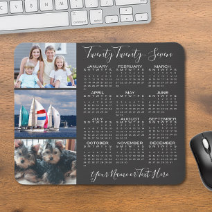 Modern 2027 Calendar 3 Photo Script Custom Color Mouse Pad