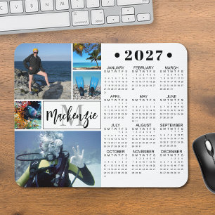 Modern 2027 Calendar 5 Photos Monogram Name Mouse Pad