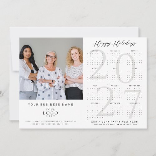 Modern 2027 Calendar Business Logo Photo Happy Holiday Card
