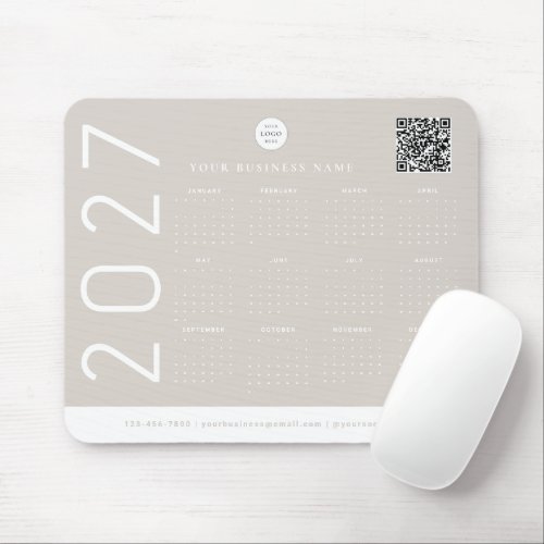 Modern 2027 Calendar Neutral Beige Business Logo Mouse Pad