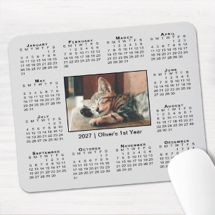 Modern 2027 Calendar Your Photo Name on Grey Mouse Pad