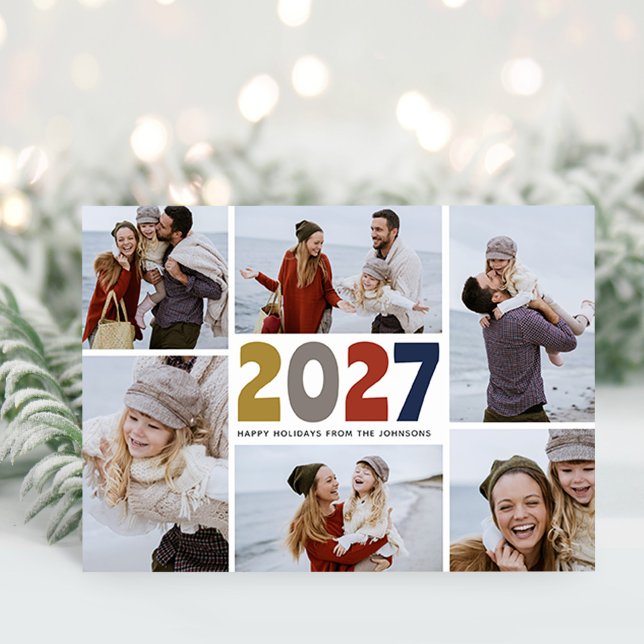 Modern 2027 Christmas Photo Collage Family Holiday Postcard (Modern 2027 Christmas Photo Collage Family Holiday Postcard)
