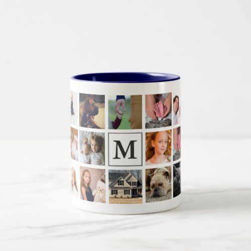 Modern 20 Family Photo Collage  Monogram Two_Tone Coffee Mug