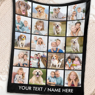 Modern 20 Photo Collage Personalized Black Fleece Blanket