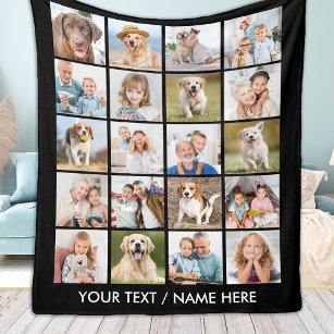 Modern 20 Photo Collage Personalized Black Medium Fleece Blanket