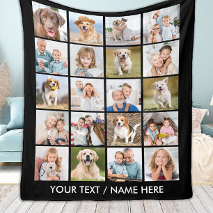 Modern 20 Photo Collage Personalized Black Medium Fleece Blanket