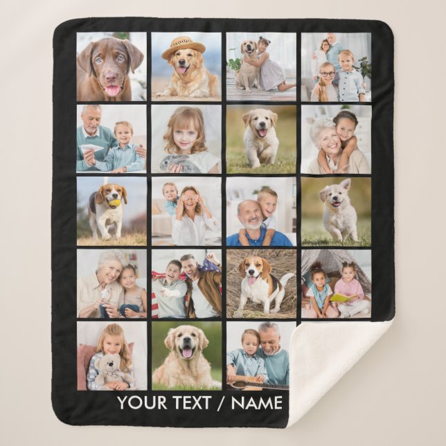 Modern 20 Photo Collage Personalized Black Medium Sherpa Blanket (Front)