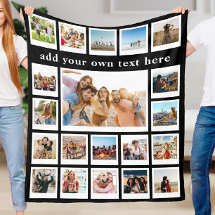 Modern 20 Picture Personalized Photo Collage Fleece Blanket