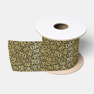 Modern 20th Birthday Number Pattern Black/Gold  Satin Ribbon