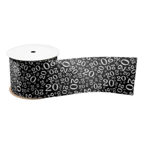 Modern 20th Birthday Number Pattern Black/White Satin Ribbon