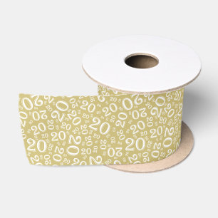Modern 20th Birthday Number Pattern Gold/White Satin Ribbon