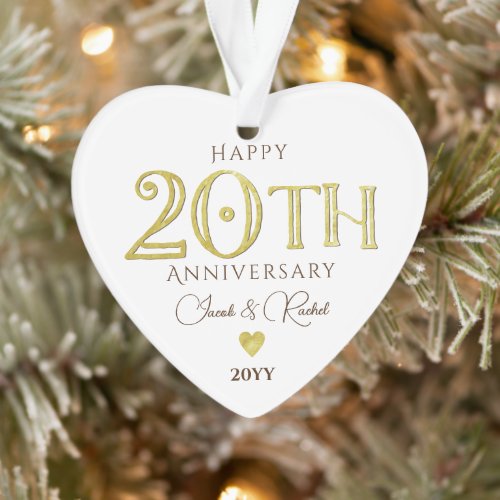 Modern 20th Wedding Anniversary Keepsake Gold Foil Ornament