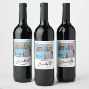 Modern 20th Wedding Anniversary Photo Wine Label