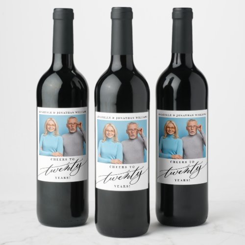 Modern 20th Wedding Anniversary Photo Wine Label