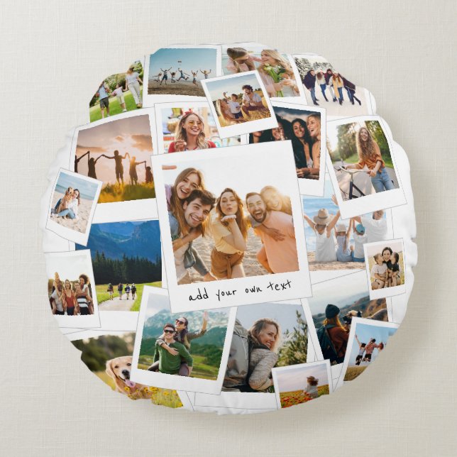 Modern 21 Picture Scrapbook Photo Collage Round Pillow (Front)