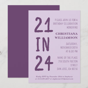 Modern 21st Birthday 21 in 24 Birthday Party Invitation