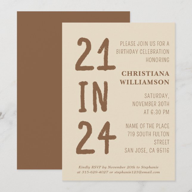 Modern 21st Birthday 21 in 24 Birthday Party Invitation (Front/Back)
