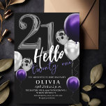 Modern 21st Birthday Black Silver Purple Balloons  Invitation<br><div class="desc">Modern black and purple with silver invitation Template is perfect for stylish birthday party. Elegant-minimalistic themed invite is full of fun and modern design elements,  elegant calligraphy and modern fonts. Birthdays are special days,  and this invite can help it make a memorable for friends.</div>