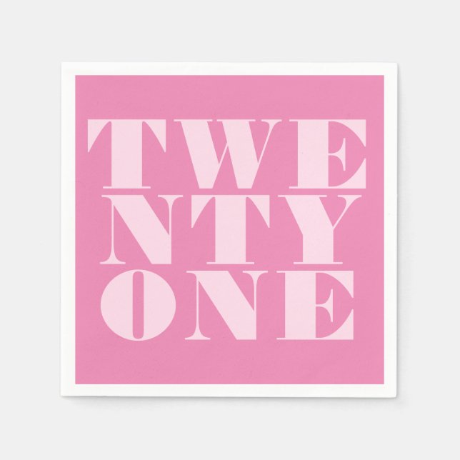 Modern 21st Birthday Elegant Pink Bold Typography Napkins (Front)