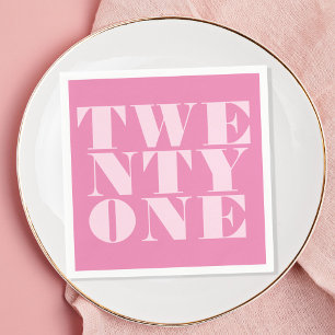 Modern 21st Birthday Elegant Pink Bold Typography Napkins