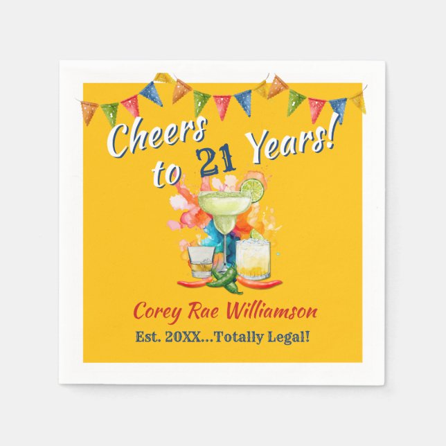 Modern 21st Birthday Fiesta Cheers to 21 Years  Napkins (Front)
