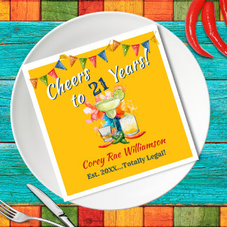 Modern 21st Birthday Fiesta Cheers to 21 Years  Napkins