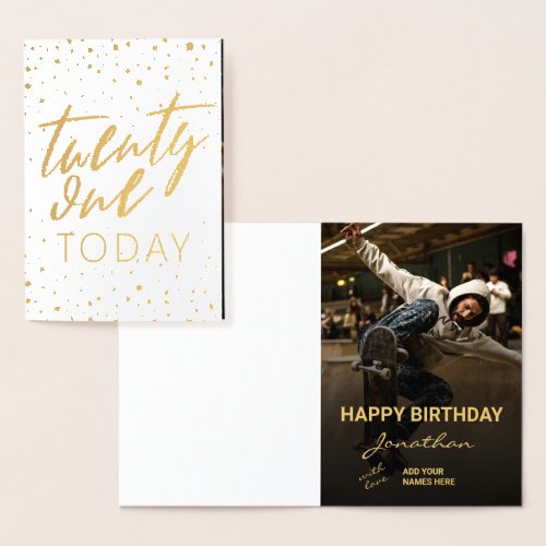 Modern 21st Birthday Gold foil Photo 