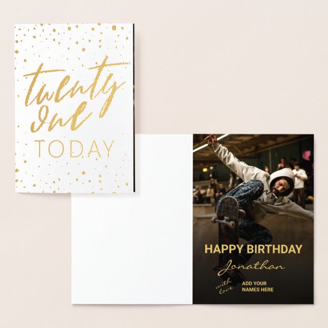 Modern 21st Birthday Gold foil Photo  Foil Card (Display)