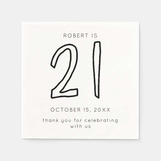 Modern 21st Birthday Men Minimalist Simple Casual Napkins (Front)
