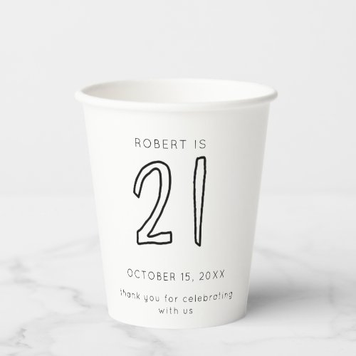 Modern 21st Birthday Men Minimalist Simple Casual Paper Cups