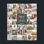 Modern 21st birthday multi photo script gift fleece blanket<br><div class="desc">Modern minimal multi photo script 21st birthday tapestry. Ideal gift available for mums,  dads,  grand,  grandad of any family member. Stunning elegant script text. Black,  white and gold design.</div>