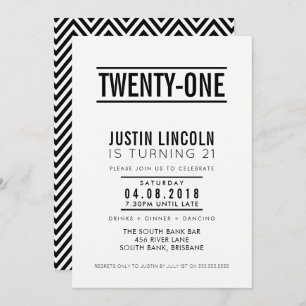MODERN 21ST birthday party INVITE plain black