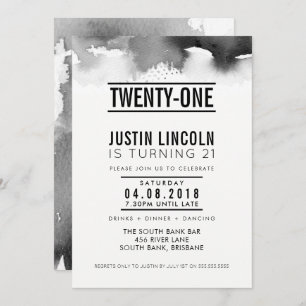 MODERN 21ST birthday party INVITE type black