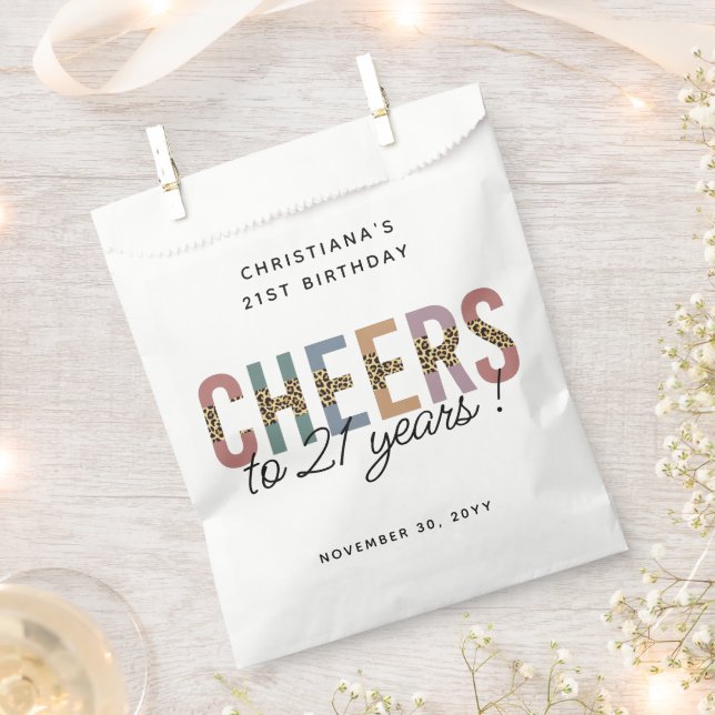 Modern 21st Birthday Party Leopard Print Favor Bag (Clipped)