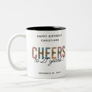 Modern 21st Birthday Party Leopard Print Two-Tone Coffee Mug