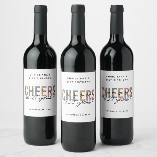 Modern 21st Birthday Party Leopard Print Wine Label